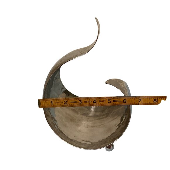 Modernist Design Hammered Metal Sculpture Candle Holder Or Dish - Picture 9 of 9